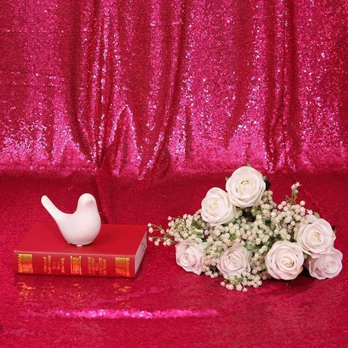 Eternal Beauty Hot Pink Sequin Backdrop, 20x10 Ft Glitter Background Curtains for Shimmer Photography Party Wedding Birthday Back Drop Decor