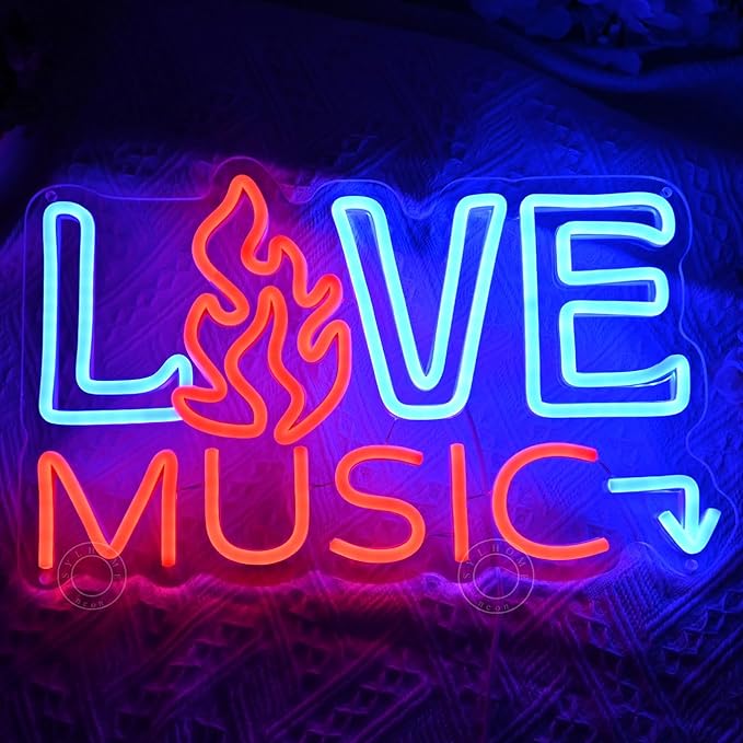 SYLHOME Live Music Led Neon Light Sign Fire Hot Bar Pub Music Studio Club Bedroom Wall Decor Sign Game Room Birthday Christmas Party Decoration 15.75" X 9.84" USB