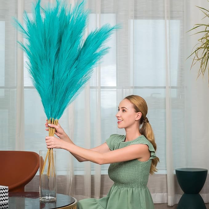 Pampas Grass Decor Tall, 43"/110cm Faux Pampas Grass 6 Stems Large Pompass Grass Branches Tall Bulk Boho Flower Arrangement for Home Room Wedding Party Decor (Green)