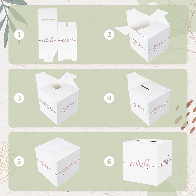 QIKSION White Wedding Card Box, Rose Gold Foil Gift Card Box for Party, Wedding Reception, Graduation, Birthday, Baby Shower, Raffle