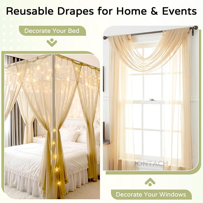 Wedding Arch Draping Fabric 29" x 19Ft Sheer Drapes for Backdrop Wedding Ceremony Reception Ceiling Decor Curtain Baby Bridal Shower Decoration (Champagne, 1 Panel)
