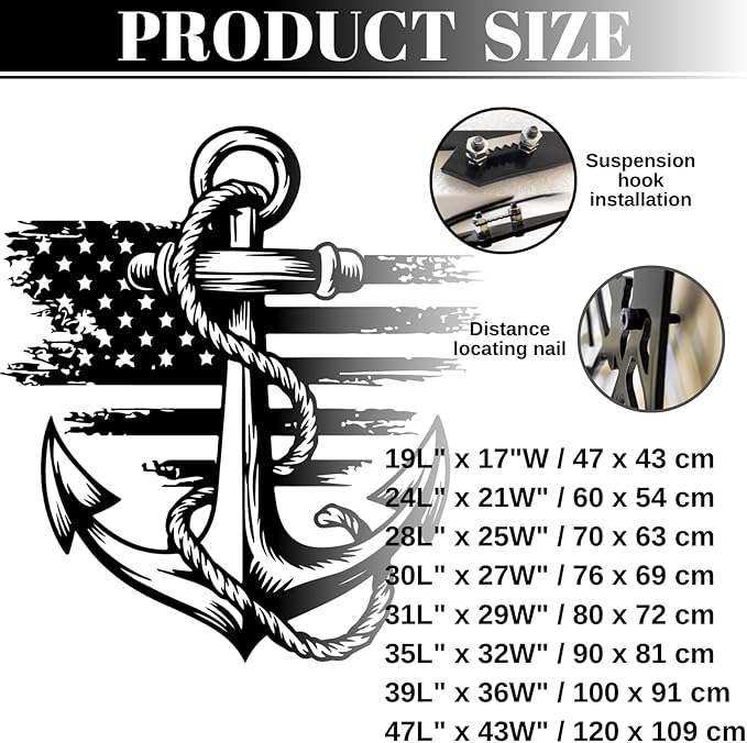 lunwall Metal Anchor Wall Decor, Anchor Metal Sign, Metal Anchor Decor, Anchor Metal Wall Art, Metal Nautical Wall Decor, Metal Wall Decor Coastal, Anchor Wall Decor (white, 47L x 43W / 120 x 109 cm)