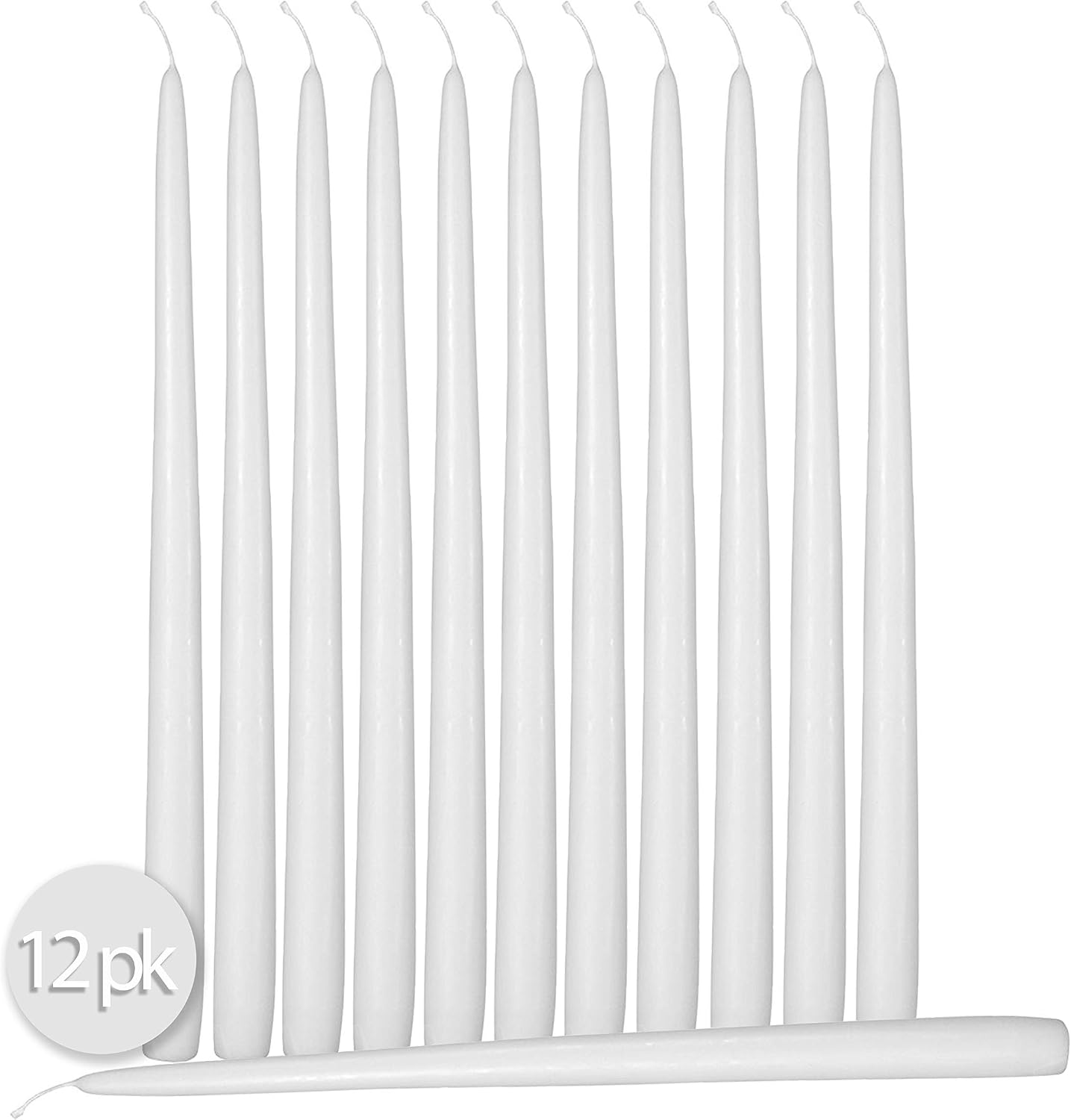 Hyoola 12 Pack Tall Taper Candles - 10 Inch White Dripless, Unscented Dinner Candle - Paraffin Wax with Cotton Wicks - 8 Hour Burn Time