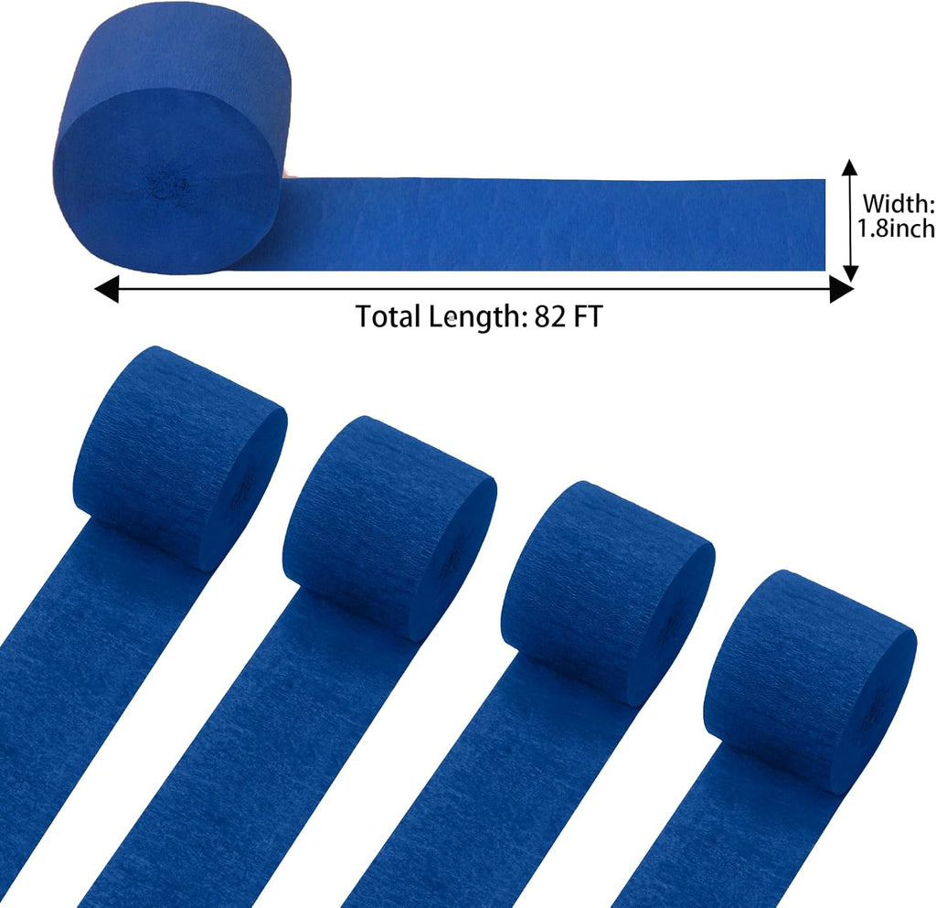 patypire Navy Blue Crepe Paper Streamers 4 Rolls 328ft, Pack of Party Streamers for Party Decorations, Crepe Paper for Birthday, Baby Shower, Wedding Party Decorations (1.8 Inch x 82 Ft/Roll)