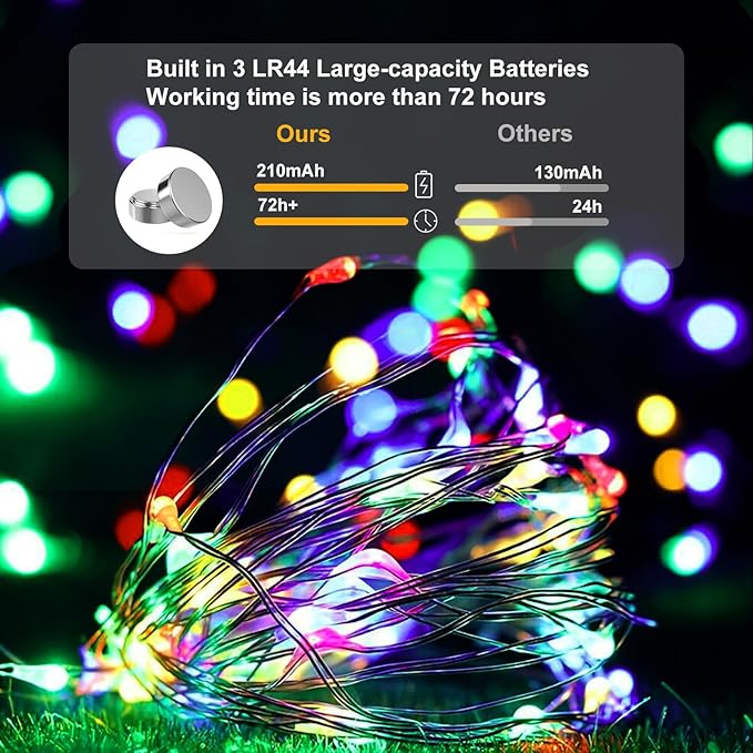 pozzolanas 8 Pack Multicolor Battery Operated String Lights - 7ft Waterproof Fairy Lights with 20 LEDs for Home, Mason Jar, Party, Wedding, Halloween, Christmas Decorations