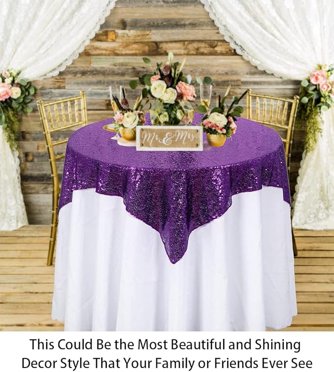 ShinyBeauty Sequin Tablecloth - Square 54x54-Inch Purple Glitter Tablecloth for Round Table - Wedding & Party