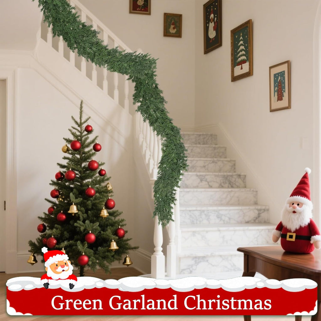 9ft christmas garland realistic fuller,natural droopy,bendable stairs railing, package contents