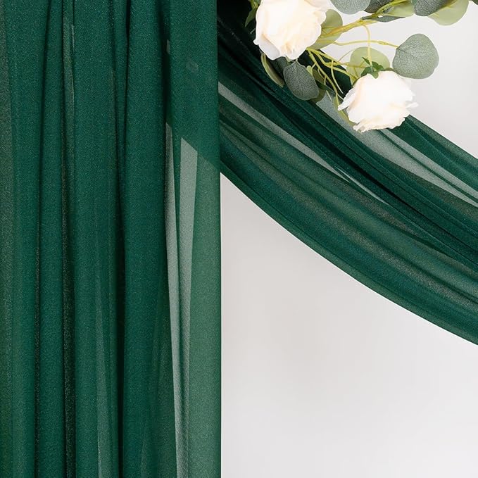 MLMC Emerald Green Wedding Arch Draping Fabric 4 Panels 29" x 20 FT Extra Long Gauze Drapes Sheer Backdrop Curtains 6.6 Yards Outdoor Drapery Panels for Wedding Ceremony Party Ceiling Decoration