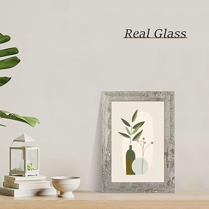 6x9 Picture Frame Set of 4, High Definition Glass Distressed Moss Green Frame, 6 x 9 Rustic Wood Photo Frames for Tabletop Display and Wall Mounting