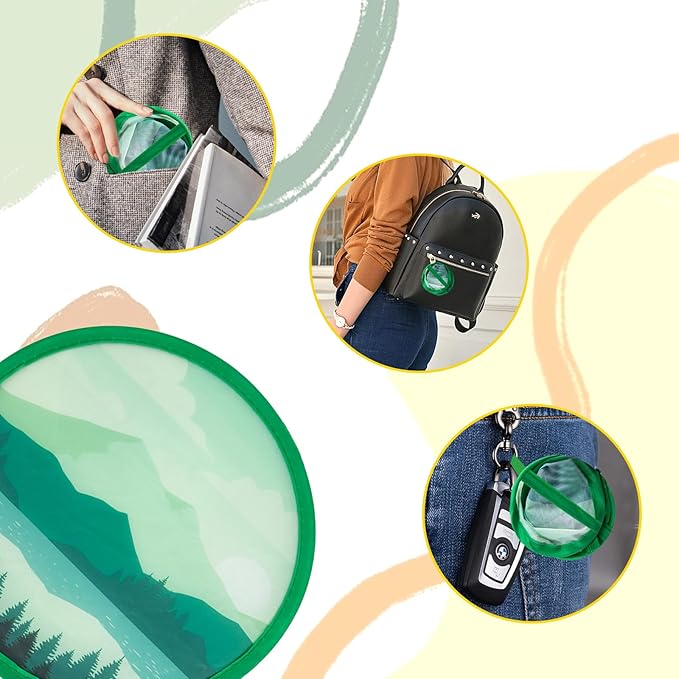 4 Styles Landscape Round Foldable Hand Fan Japanese Foldable Fan Style Handheld Foldable Compact Cooling Fans,Round Folding Fan for Outdoor Games,Xmas Decoration,Festival,Party Favors,Travel,Events