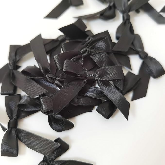 50pcs 1-1/2" Mini Black Satin Ribbon Bows Without Twist Ties for Crafts Gift Wrapping Packing Christmas Decoration (Black)