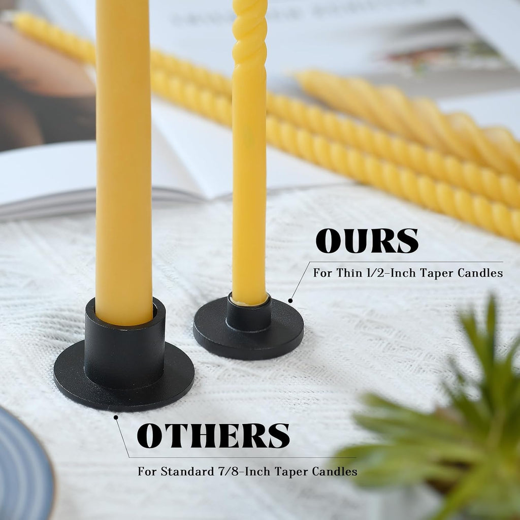 Black Iron Mini Taper Candle Holders for 1/2 Inch Candles – Small, Skinny, Thin Tapered Candle Holders for Chime, Spell, Church Candles – Set of 6