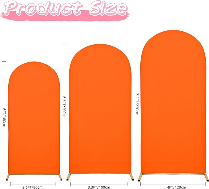 Wedding Arch Covers Arch Backdrop Cover Arch Stand Covers 7.2FT 6.6FT 6FT Set of 3 Arch Cover Spandex Fabric Stretchy Backdrop for Wedding Birthday Party Decoration Baby Shower (Candy Orange)