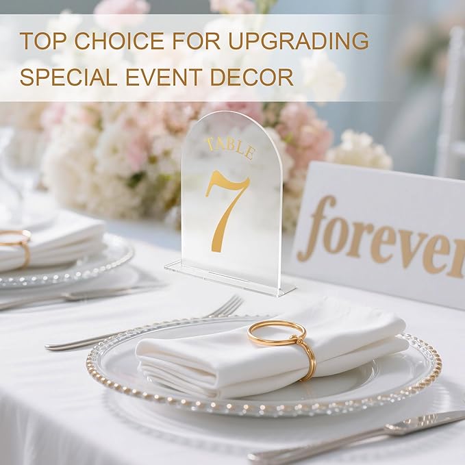 Wedding Table Numbers 1-15 Clear Acrylic Seating Number Signs for Weddings Reception Anniversary Party Decor Seat Number for Tables with Elegant Gold Lettering