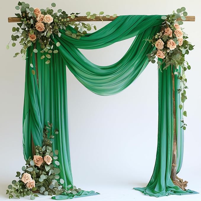Wokceer Wedding Arch Draping Fabric 28.7" x 20FT Emerald Green Drapes Sheer Backdrop Arch Draping Fabric for Wedding Ceremony Birthday Party Bridal Shower Decoration