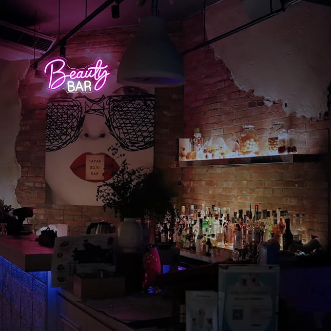 Beauty Bar Neon Sign, Pink Light Up Neon Lights For Wall Decor, Girls Makeup Room Bedroom Decor - Energize Your Space With Magical Ambiance（16.5 X 9 inch）