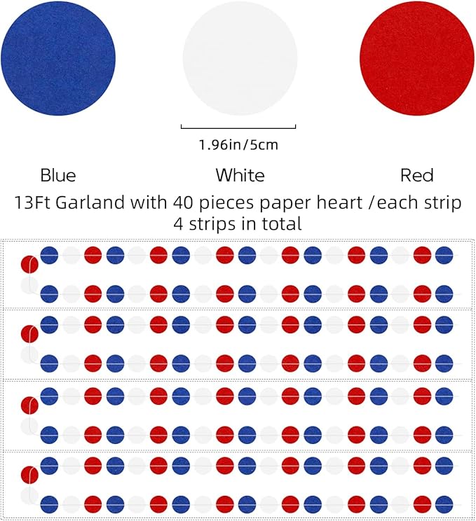 Red White Blue Party Decorations - 52Ft Paper Streamers Birthday Garland National Day Patriotic American Theme Labor Day Decor HongTongTong