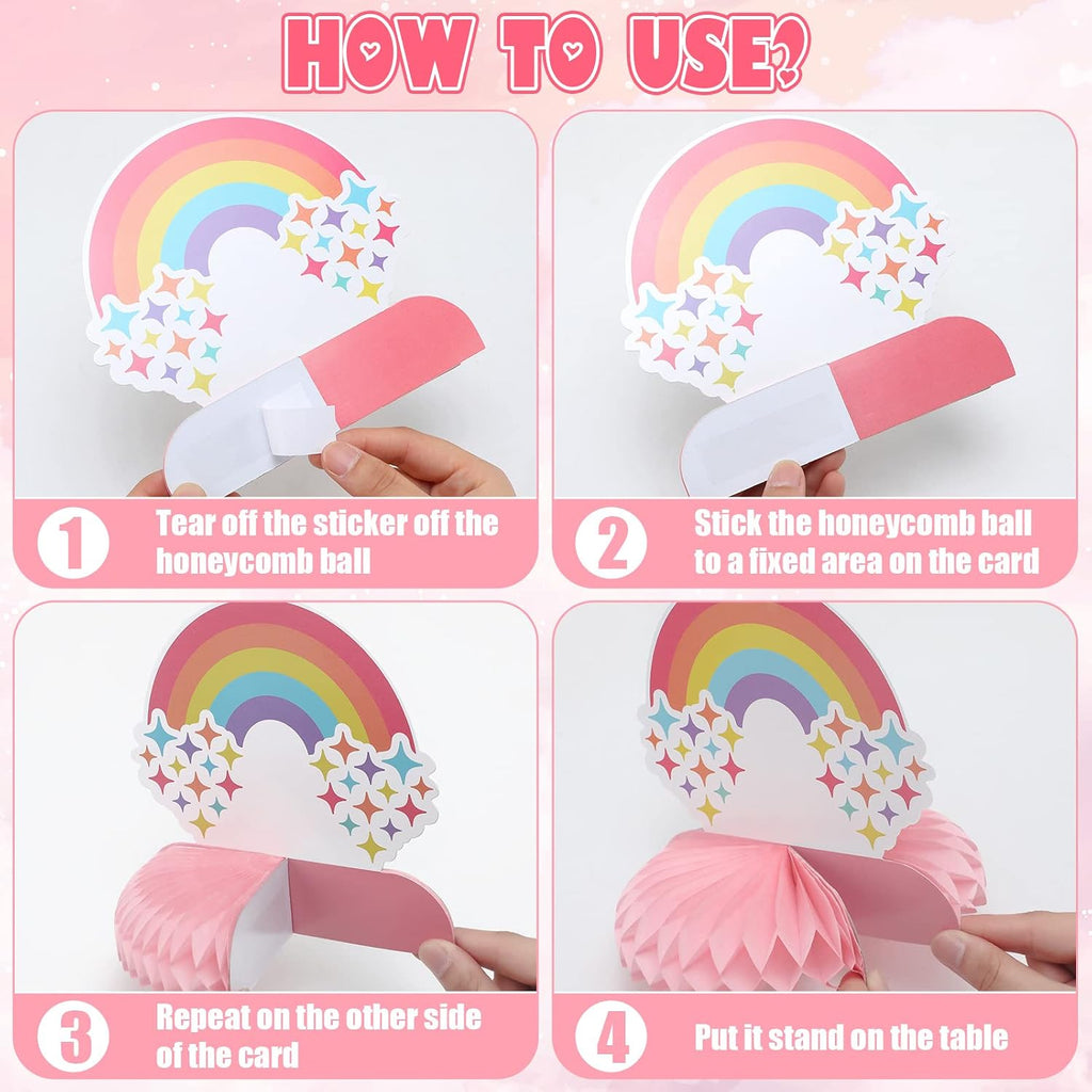 Ireer 9 Pieces Rainbow Party Decorations Honeycomb Rainbow Table Centerpieces Cute 3D Clouds Decorations for Birthday or Themed Party Favor Supplies