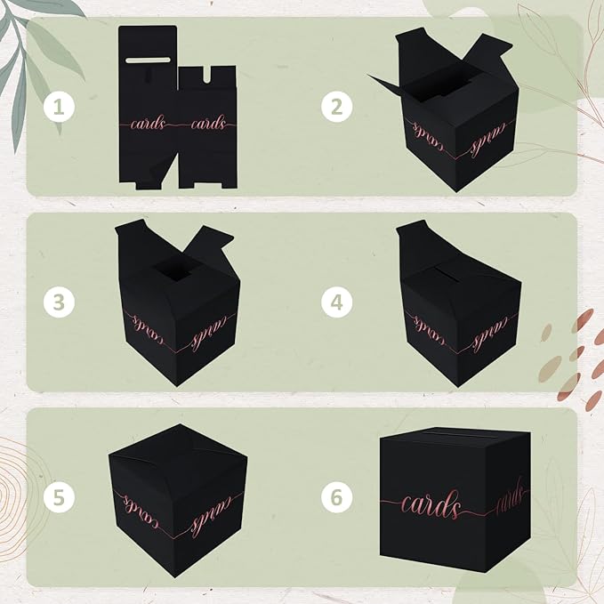 QIKSION Black Wedding Card Box, Rose Gold Foil Gift Card Box for Party, Wedding Reception, Graduation, Birthday, Baby Shower, Raffle