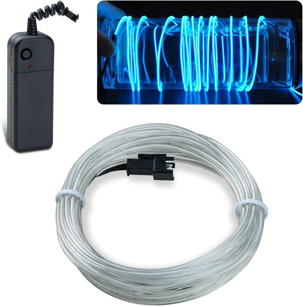 lychee EL Wire Neon Glowing Strobing Electroluminescent Light El Wire w/Battery Pack for Parties, Halloween Decoration (Ice Blue, 15ft)