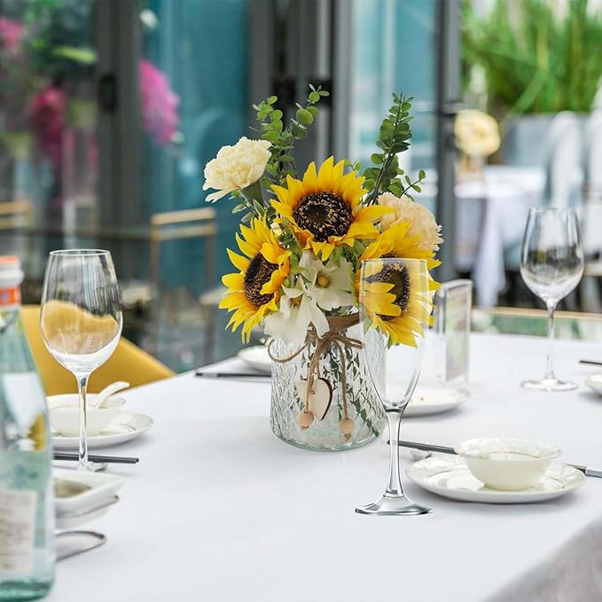 Fake Flowers in Vase,Artificial Sunflower Bouquets in Vase with a Flower Arrangement Holder,Table Centerpieces for Dining Room,Flower Centerpieces for Tables,Faux Flowers for Coffee Table Decor
