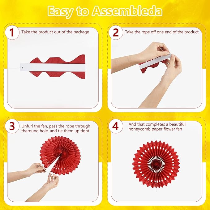 20 Pcs Golden Yellow Hanging Paper Fan, Hanging Honeycomb Round Paper Fans for Weddings, Birthdays, Christmas, Baby Showers, Classroom, Events Ceiling Party Supplies Decorations