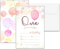 1st Birthday Party Invitations, Balloon Glitter Birthday Invitations, Double-Sided Fill In Birthday Invites, Birthday Party Favors Decorations Supplies, 20 Cards With 20 Envelopes(Invite-A04)