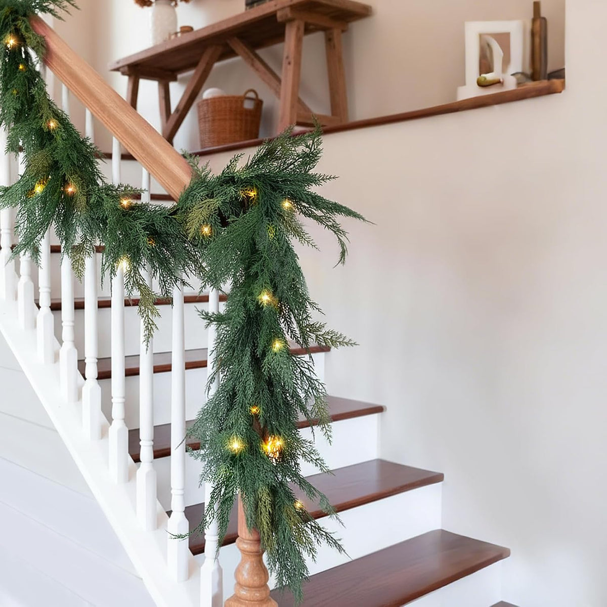 christmas cedar garland realistic - cypress decorations with, side view