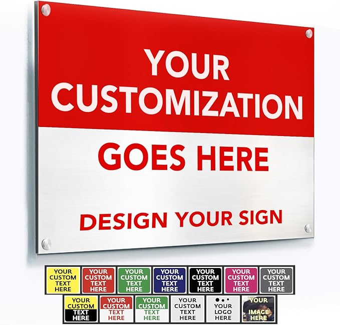 SPEEDYORDERS Custom Outdoor Metal Signs, Personalized Aluminum Signs, Customized Safety Signs, Metal Business Signs, Waterproof Outdoor Business Signs, White Aluminum (Red & White, 42x28 In)