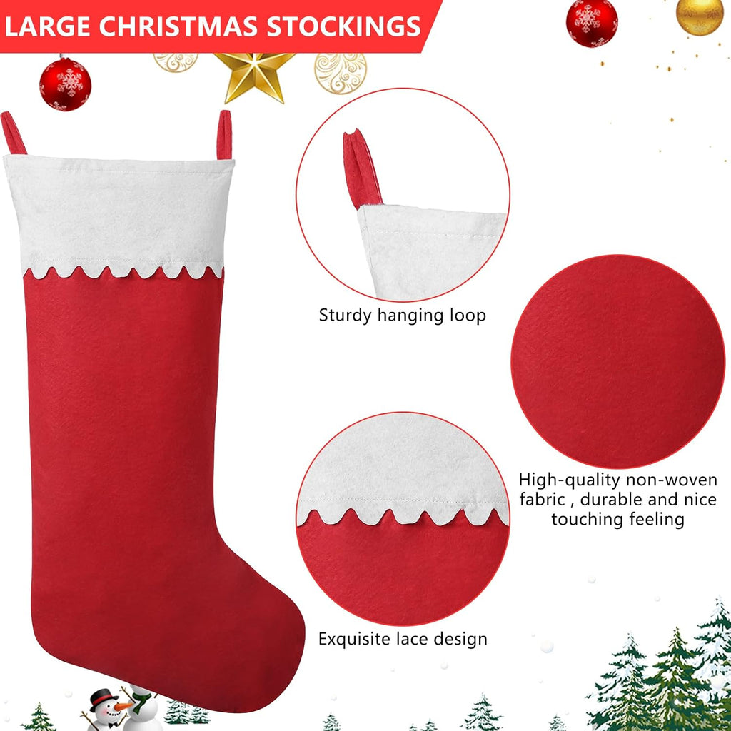 2 Pack Jumbo Felt Christmas Stockings, 38 Inches Large Red and White Felt Christmas Stockings for Xmas Tree Fireplace Hanging Decor and Holiday Party Family Home Decorations