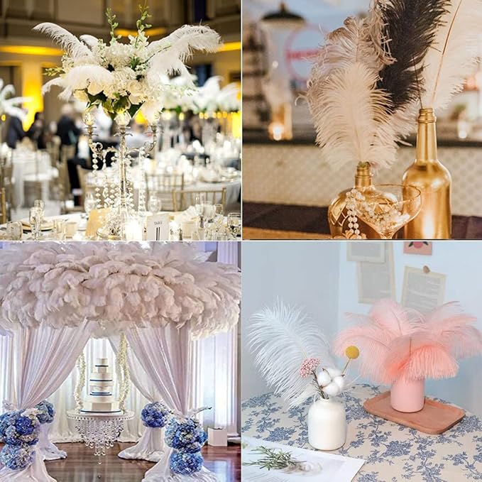 YAKRUNA 30PCS White Ostrich Feathers for Centerpieces for Wedding Birthday Gatsby Party, 12-14 Inches Bulk Decorative Plumes for Vase & Table & Christmas Tree Decor (30-35cm, White)