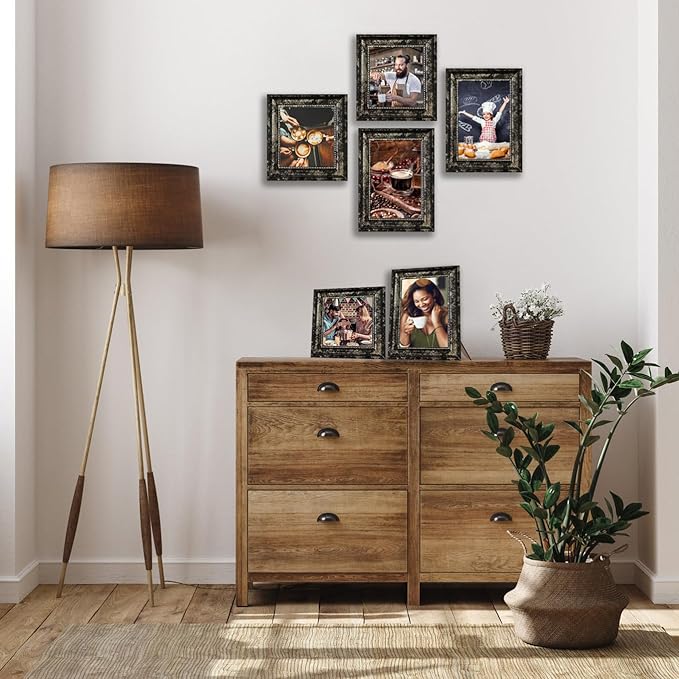 5x7 Picture Frame with Real Glass, 4 set Ornate Vintage Picture Frames for Wall or Tabletop Display, 5 x 7 photo Frame for Wall home best gift