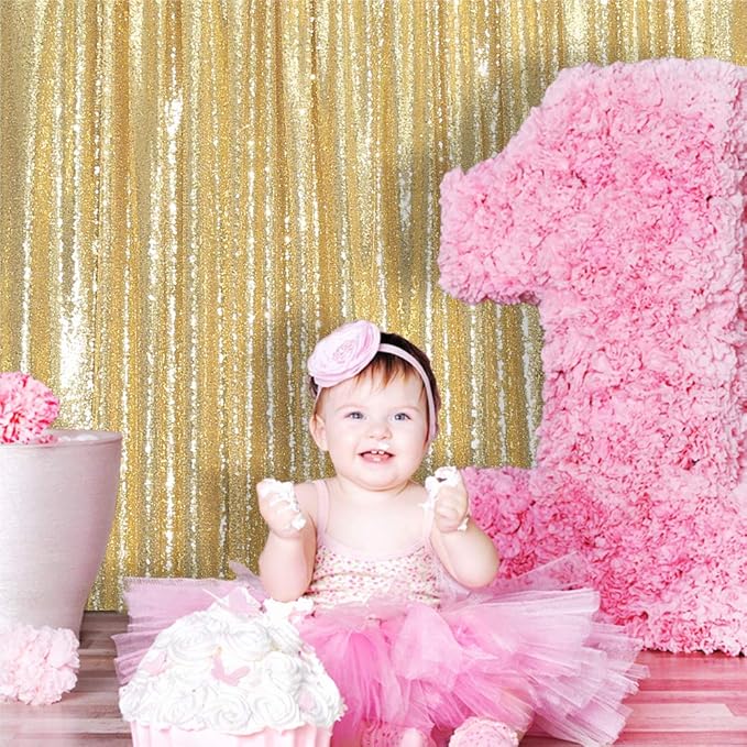 Eternal Beauty Gold Sequin Backdrop, 7x7 Ft Glitter Background Curtains for Shimmer Photography Party Wedding Birthday Back Drop Decor
