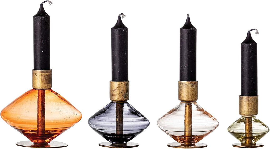 Bloomingville Multi-Color Glass & Metal, Set of 4 Taper Holder, Brass, AH1593