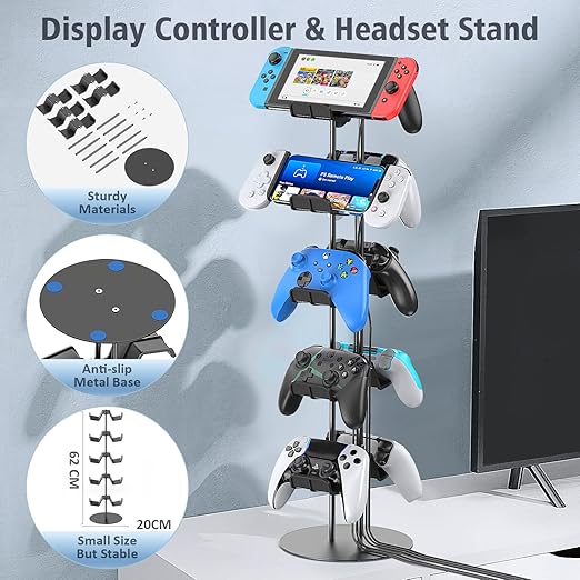 Kytok Gamer Gifts, Headset Stand 5 Tiers with Cable Organizer, Controller Stand Compatible with PS5/Xbox/Nintendo Switch/PS Portal/PS4, Headset Holder & Controller Holder for 10 Packs Controller