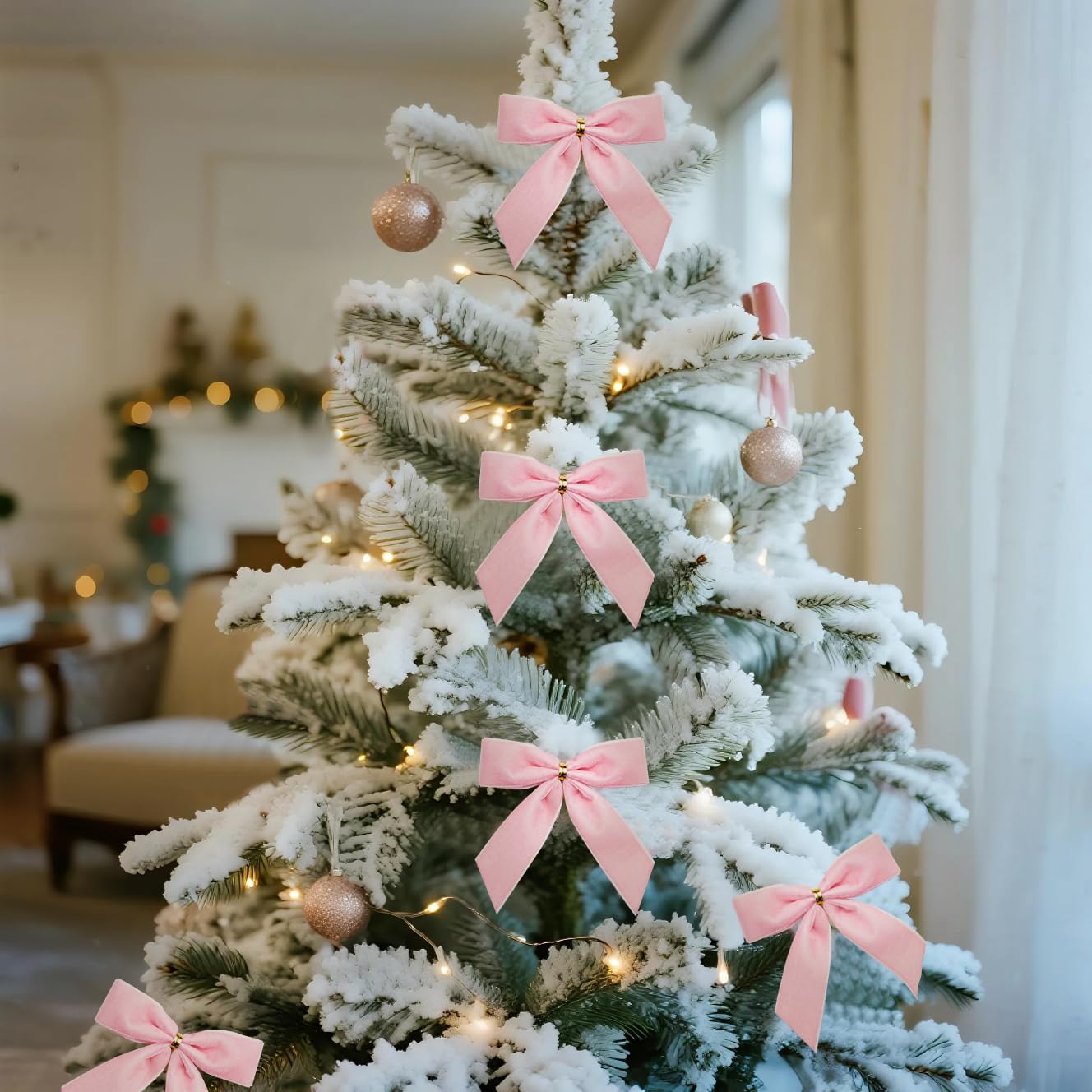 WRAPAHOLIC 24 Pcs Small Pink Velvet Christmas Bows - Pink Twist Tie Bows for Christmas Tree, Wreath, Gift Wrapping, Wedding, Crafts, Home Decor - 3.5 x 3.5 inch
