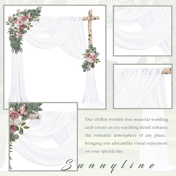 Wedding Arch Draping Fabric 4 Panels 20Ft Length x 28" Width White Arch Drapes Chiffon Fabric Sheer Curtains Backdrop for Party Bridal Decorations Wedding Ceremony Ceiling Stage Reception Decor