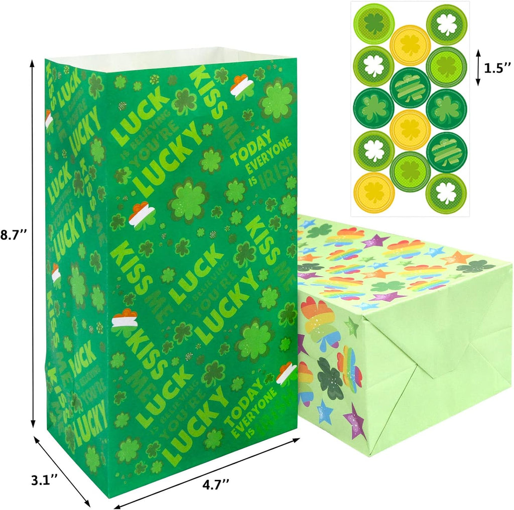 Fancy Land St Patrick's Day Paper Gift bag Shamrock Treat Bags Goodies Bags for Party Favors 24 Pack