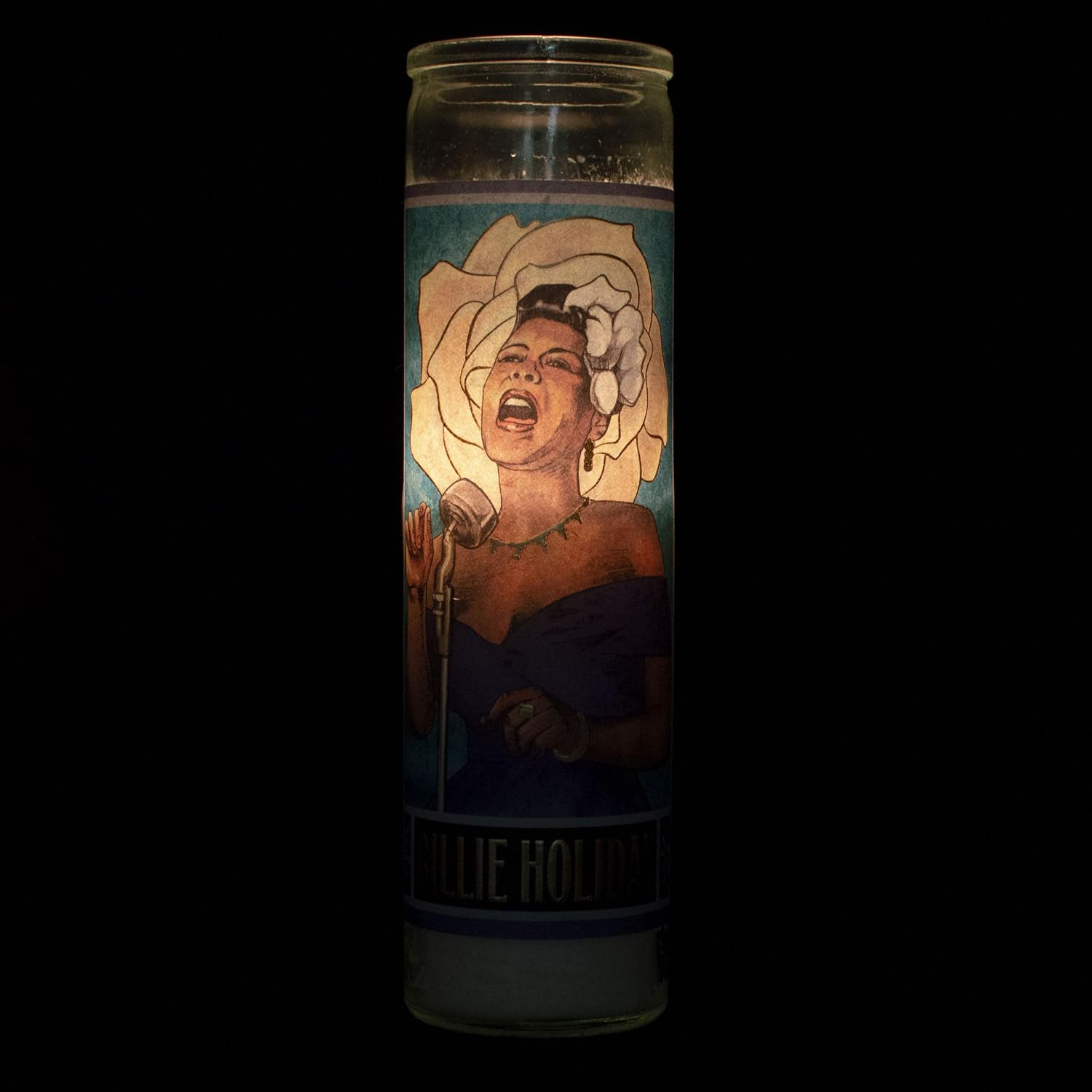 Billie Holiday Secular Saint Candle - 8.5 Inch Tall Glass Prayer Votive - Made in The USA