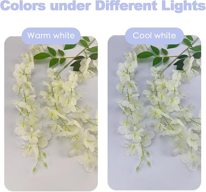 48 Pcs of Wisteria Hanging Flowers, 3.75 Ft Fake Flower Strings, Artificial Wisteria Flowers Hanging Garland for Backdrop, Wedding, Ceremony, Garden and Home Wall Decoration(White)