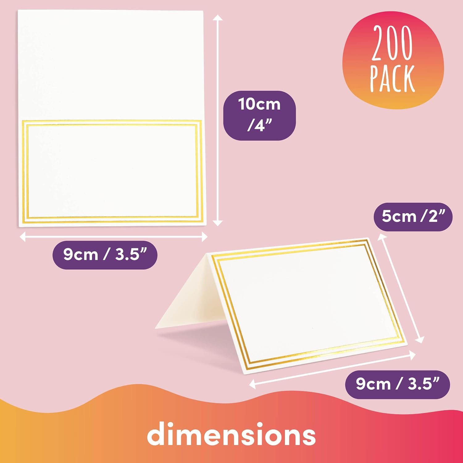 THE TWIDDLERS 200 Name Place Cards for Wedding Table Setting 3.5" x 2" Inch, White Blank Tent Name Cards with Gold Foil Border for Banquet, Reserved Seating, Dinner Parties