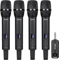 Rechargeable Wireless Microphones 4, Pro Handheld Cordless Mics System Dynamic with Echo Treble BASS VOL Control for Karaoke Singing Church Party, 1/4'' Output, D240, Black