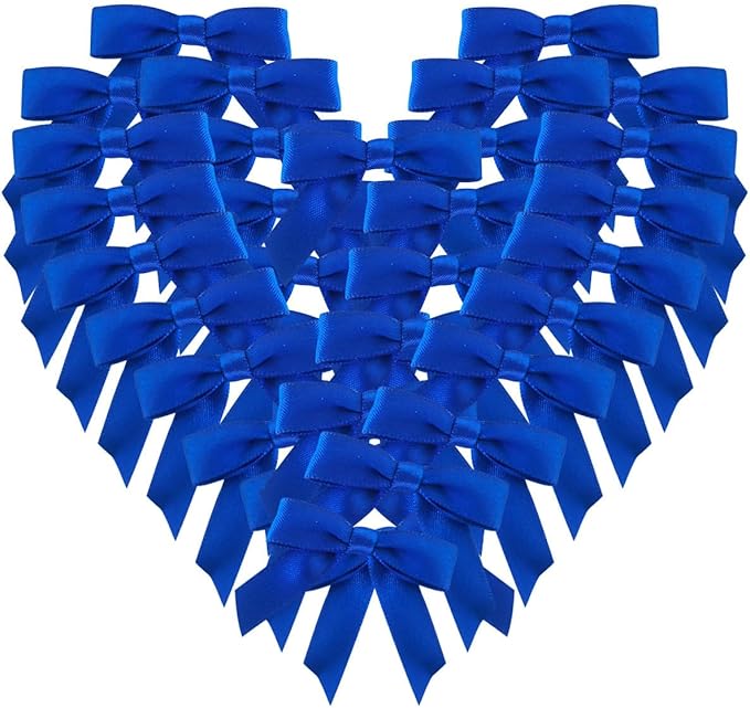 50pcs 1-1/2" Blue Satin Ribbon Bows Without Twist Ties for Gift Wrapping Packing Christmas Decoration (Blue)