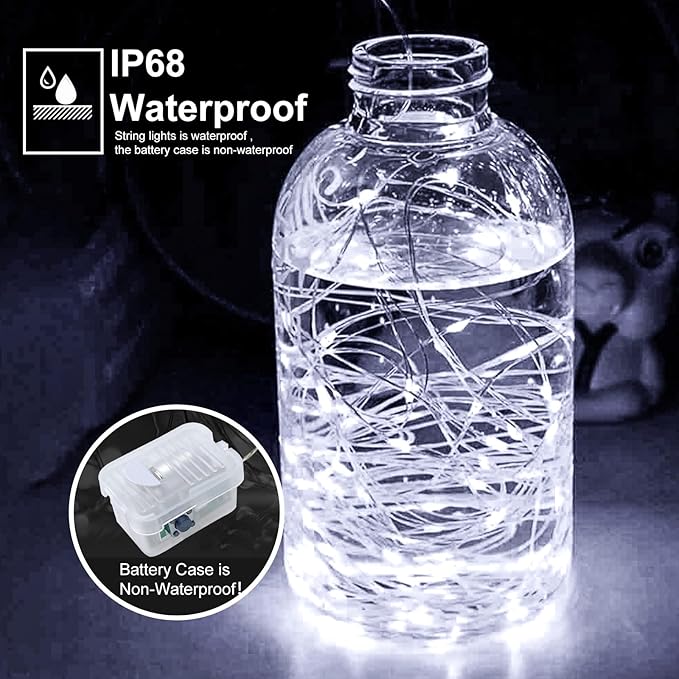 pozzolanas 24 Pack White Battery Operated String Lights - 7ft Waterproof Fairy Lights with 20 LEDs for Home, Mason Jar, Party, Wedding, Halloween, Christmas Decorations