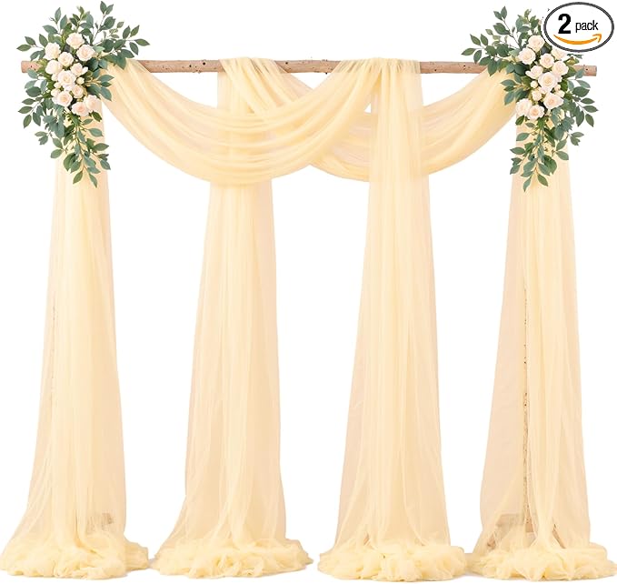 Champagne Arch Draping Fabric for Wedding, 2 Panels 60" x 26Ft Chiffon Drapery Fabric Drapes Backdrop for Wedding Ceremony Baby Shower Bridal Shower Decoration