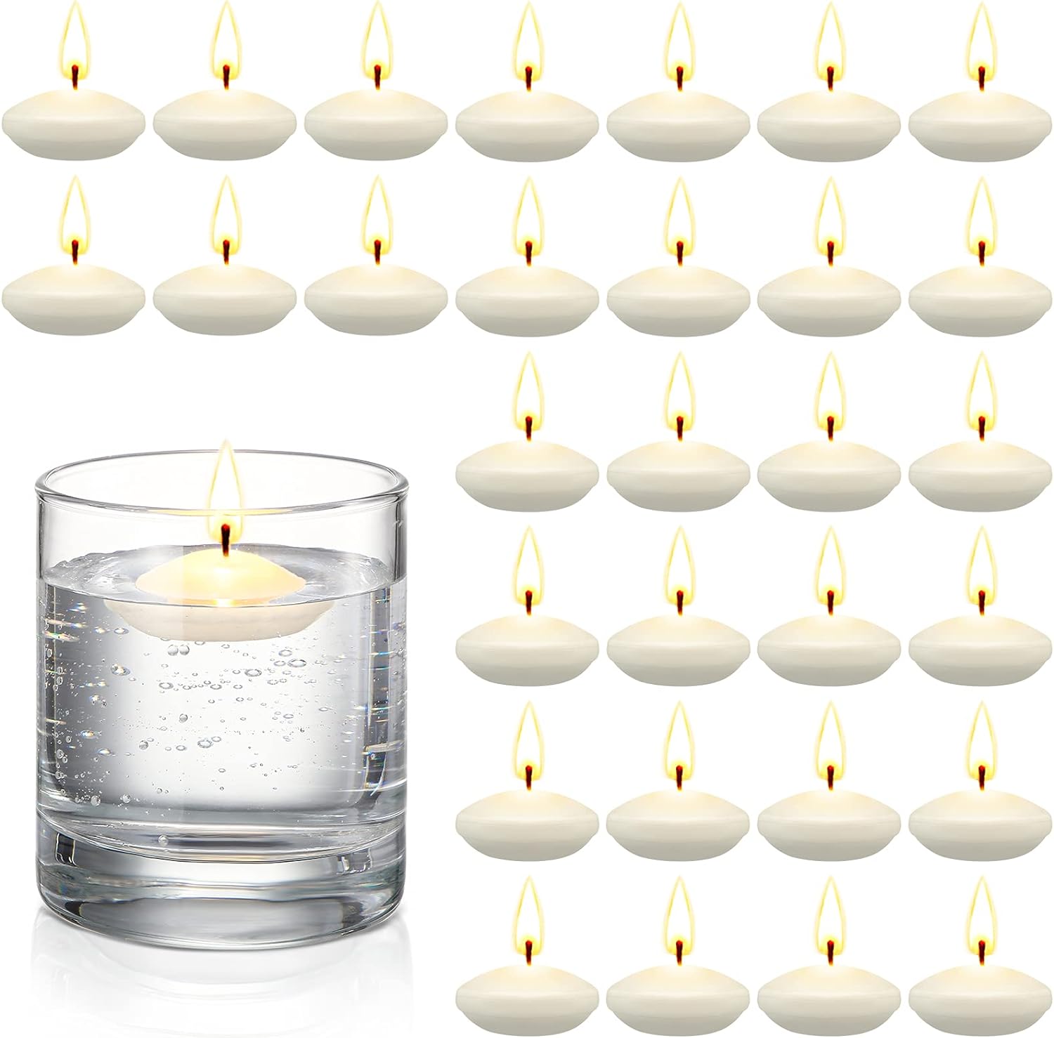 Nuanchu 30 Pcs 1.5'' Valentines Unscented Floating Candles Bulk for Centerpieces Votive Floating Cylinder Vases Candles for Wedding Party Anniversary Christmas Thanksgiving Party Gifts Decor