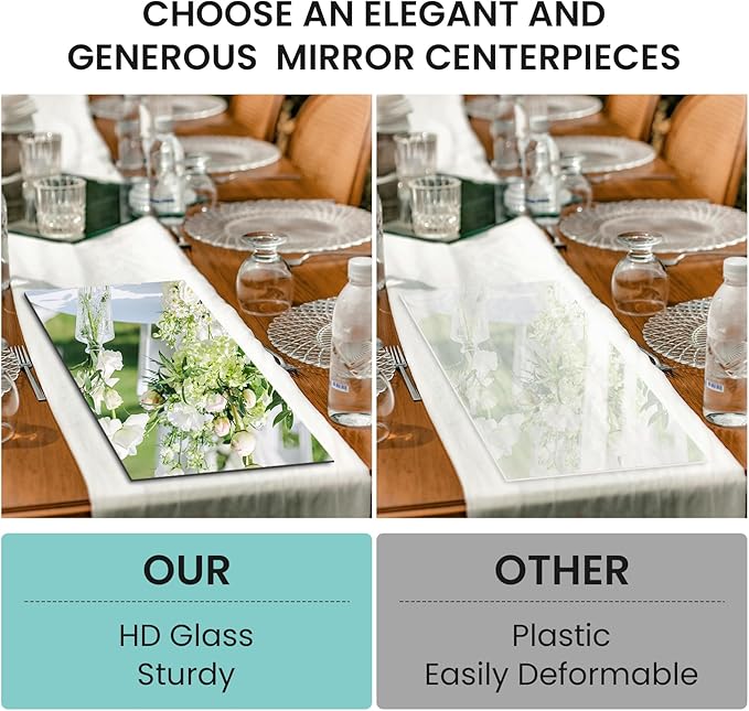 JAMBALAY 12"×5" Mirror Centerpieces for Tables, Set of 12 Glass Mirror Table Centerpieces, Rectangular Glass Mirror Trays, Mirror Candle Plates for Wedding Decorations and Party