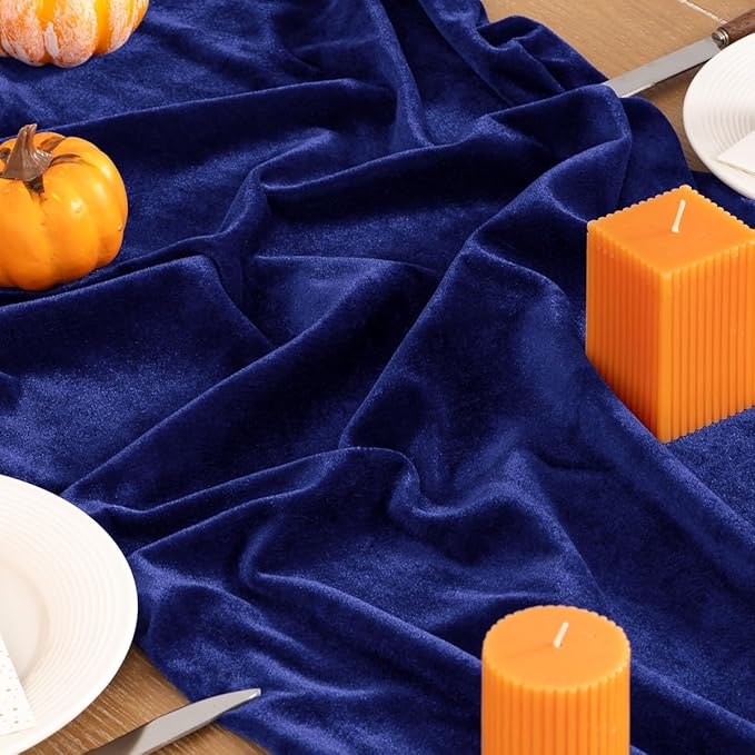 Royal Blue Velvet Table Runner Fall Thanksgiving Table Runner 20 x 120 Inch Luxurious Elegant Velvet Fabric Friendsgiving Table Decorations for Christmas Dinner Wedding Bridal Baby Shower