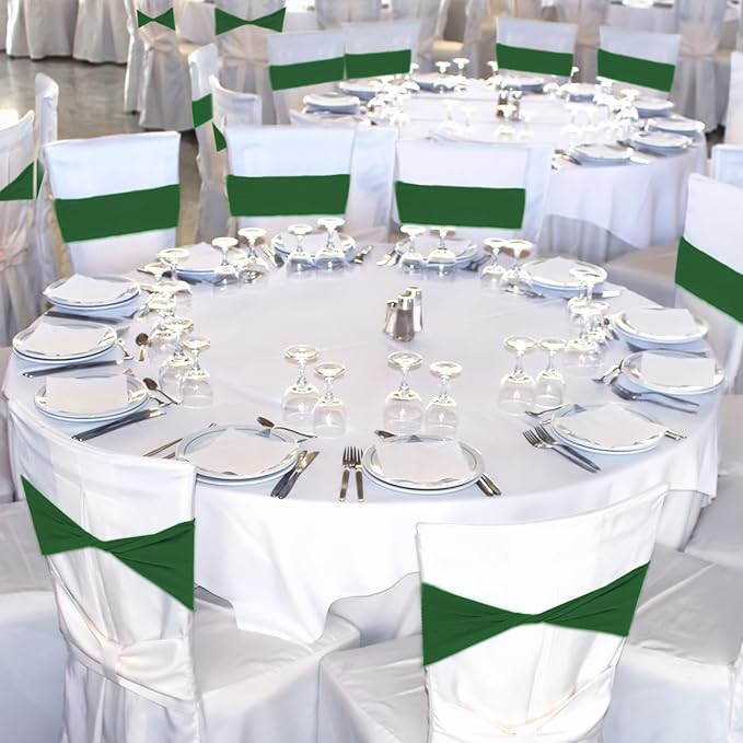 Kinlop 50 Pcs Spandex Chair Sashes Bows Chair Bands Slider Sashes for Covers Elastic Bands Ties Without Buckle Decorations for Wedding Party Events Ceremony Birthday(Green)