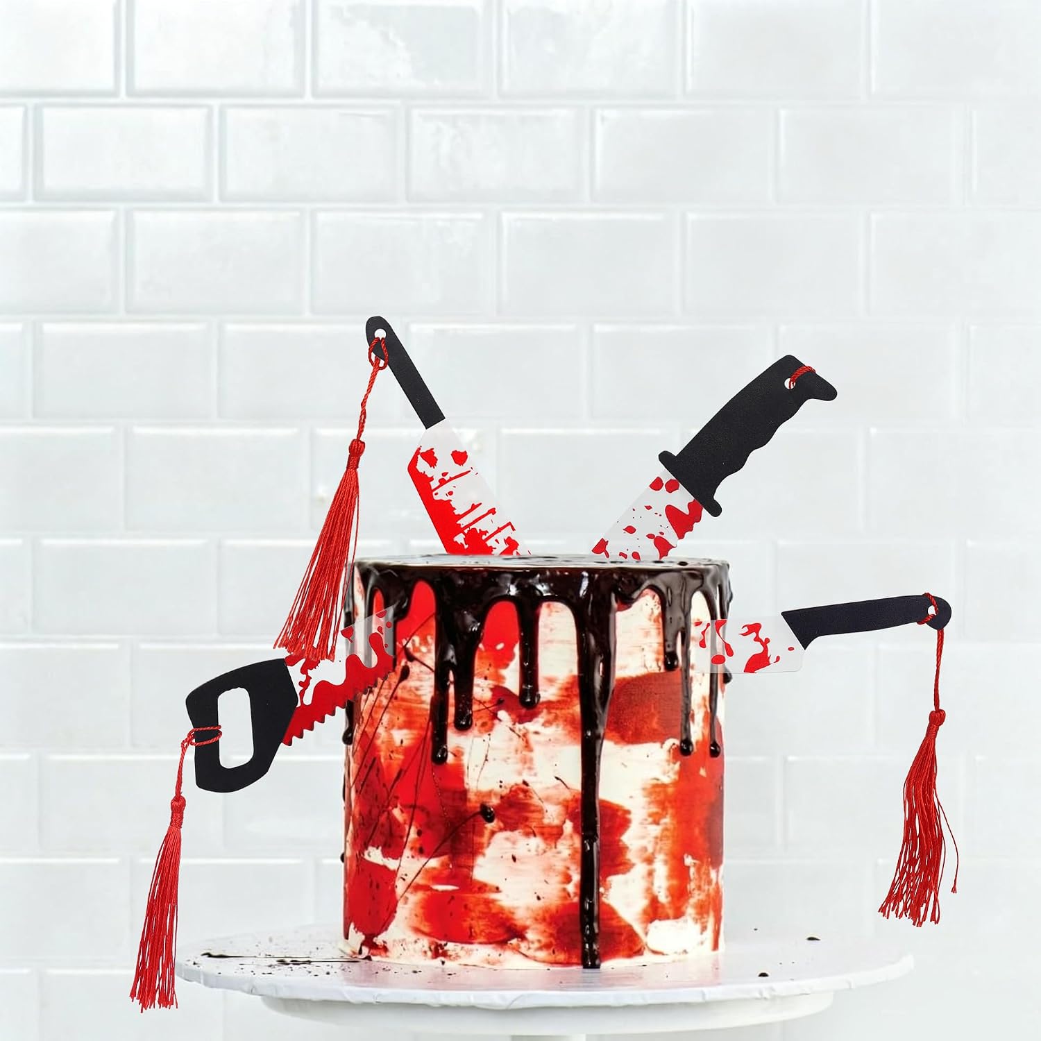 Rsstarxi 4 Pack Halloween Cake Topper Acrylic Blood Knife Cake Topper Have a Killer Horror Birthday Decorations for Halloween Party Decorations Supplies